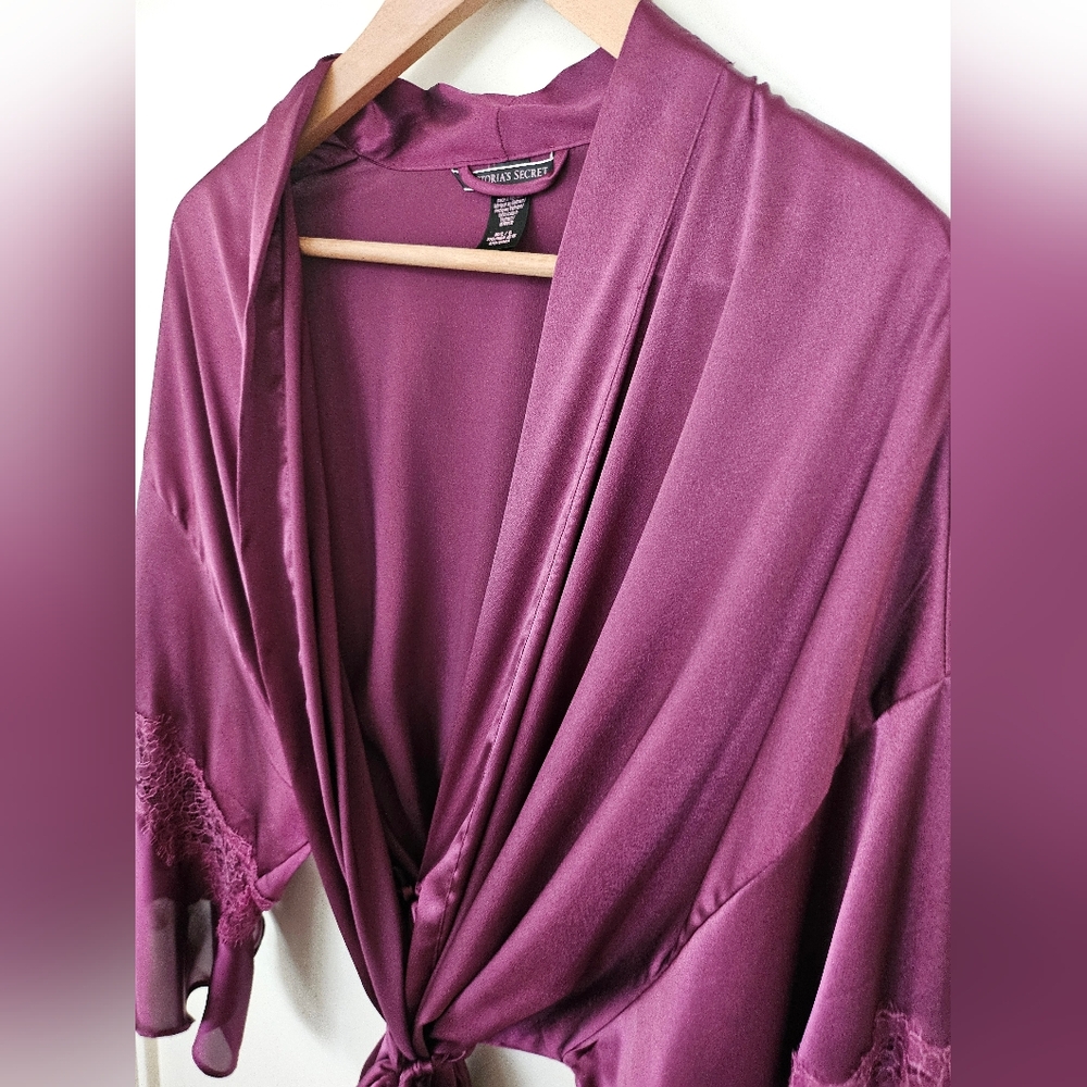 Victoria's Secret Plum Satin Tie-Front Robe - Picture 5 of 10